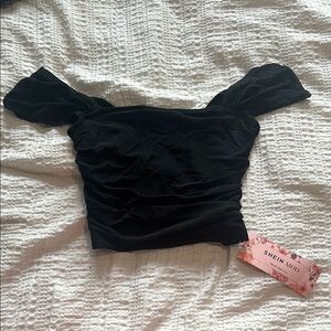 NWT SHEIN Black Sleeveless Ruched Crop Top